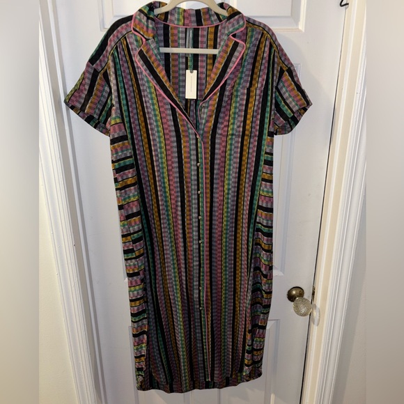 NWT retail $98 Size XXS Anthropologie striped lounge  Multicolor midi Dress - Picture 3 of 5